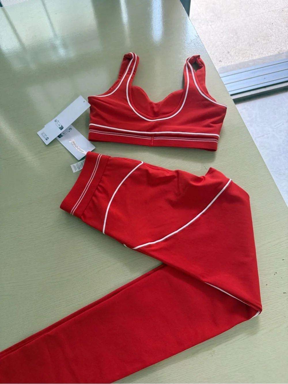 ALO Yoga Red Sports Bra with White Trim